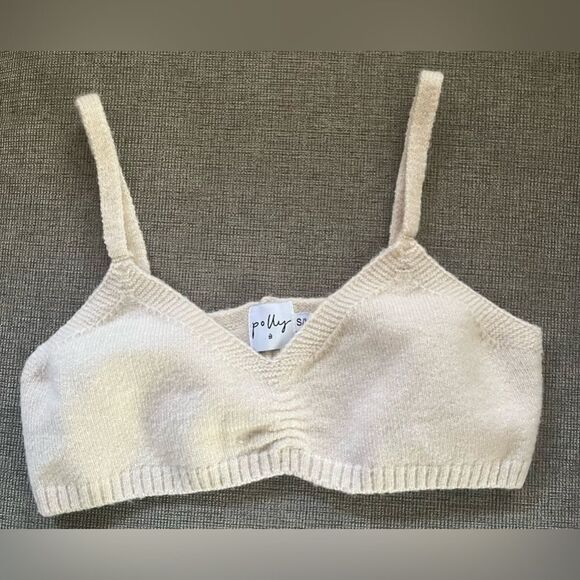 PRINCESS POLLY Cream Ruched Bra Crop Sweater Bra and Short Set Small/ Medium - Picture 2 of 8